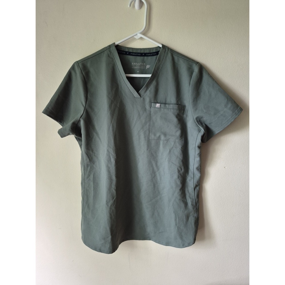 Fabletics Women's Vital 1-Pocket Scrub Olive Green Short Sleeve Size M